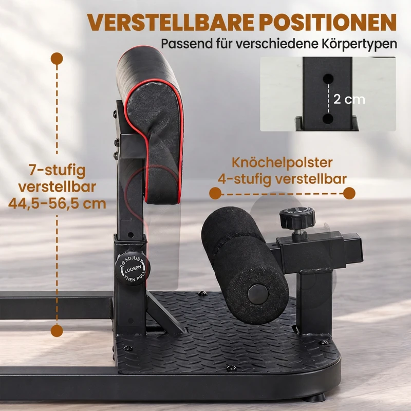 HOMCOM Sissy Squat Kniebeugentrainer Beintrainer Bauch-Gesäß-Trainer 3 in 1 Trainer verstellbar bis 120 kg Stahl Schwarz 50 x 97 x (44,5–56,5) cm