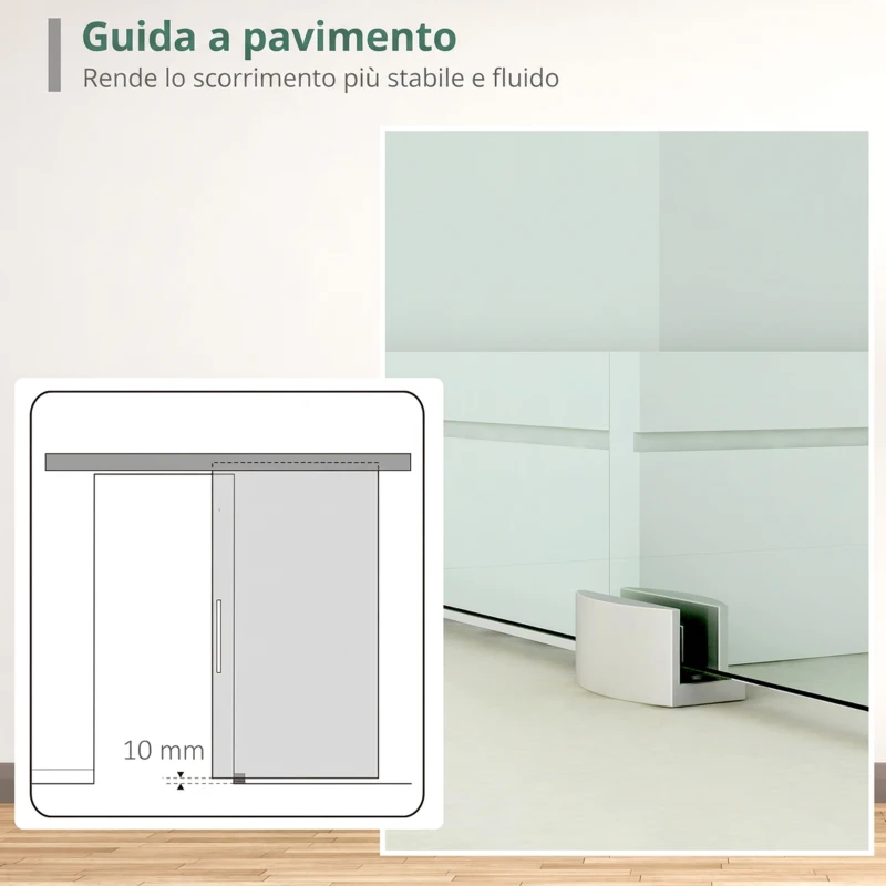 HOMCOM Porta Scorrevole in Vetro Smerigliato e Satinato con Binario e Maniglia per Bagno Cucina 210cm