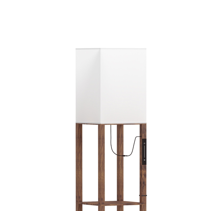 HOMCOM Floor Lamp with Shelves, Modern Dimmable Standing Lamp with Fabric Shade, Adjustable Colour Temperature, Rustic Brown