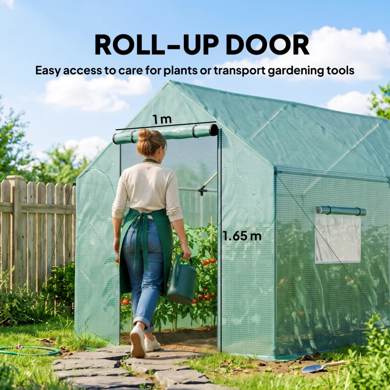Outsunny Polyethylene Walk-in Polytunnel Greenhouse, 2 x 3(m), Green