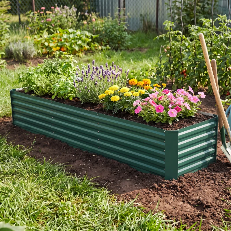 Outsunny Letto per Orto a Fondo Aperto con Bordi Arrotondati in Acciaio Zincato, 240x40x45 cm, Verde