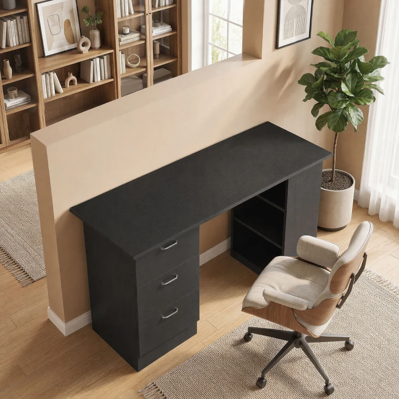 HOMCOM Scrivania PC con 3 Ripiani e 3 Cassetti per Camera e Ufficio, in Legno MDF, 120x49x72 cm, Nera