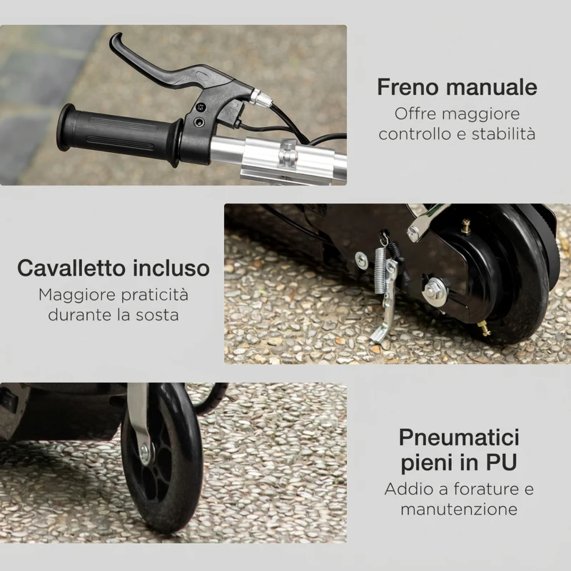 HOMCOM Monopattino Pieghevole per Bambini 7-12 Anni da 120W con Freno e Cavalletto, 75x37x98 cm, Nero
