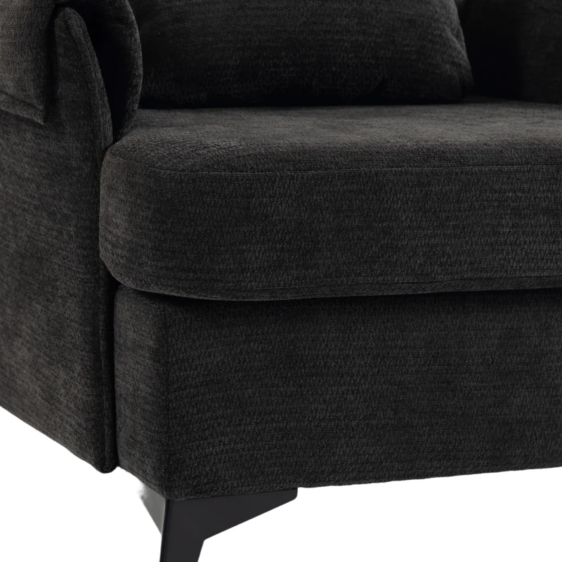 HOMCOM Cadeirão Individual em Chenille Acolchoado para Sala com Pés em Metal e Bolso Lateral, Preto