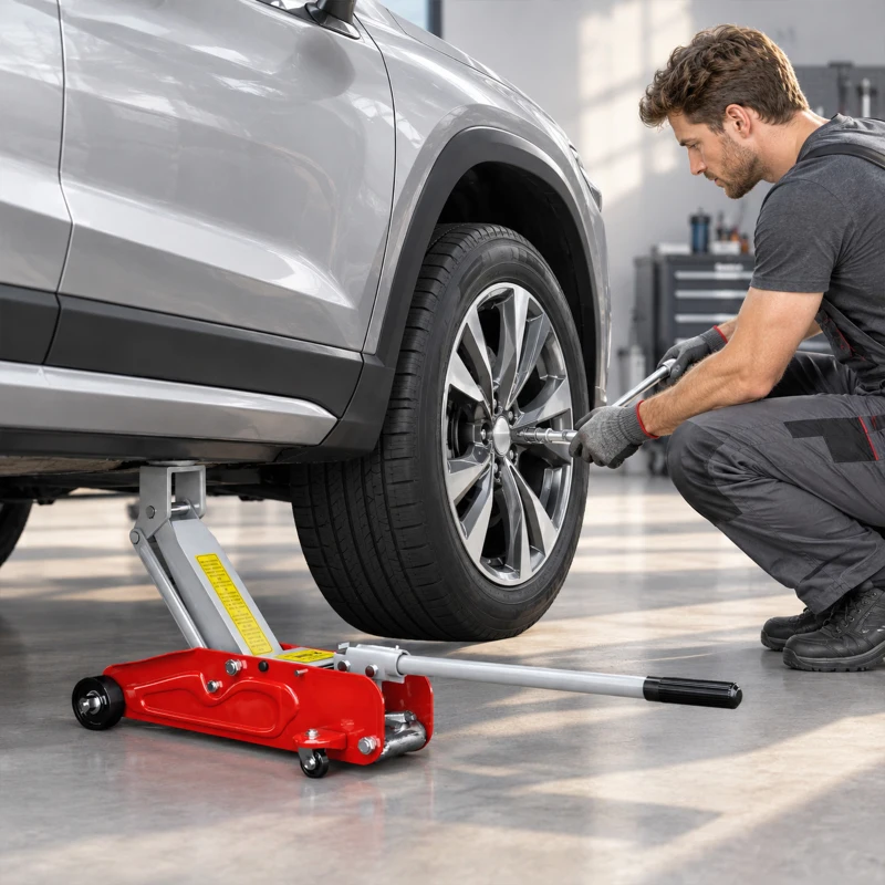 HOMCOM Low Profile Jack, 2 Ton Hydraulic Car Jack for Car Trailer Garage Tyre Repair, Red