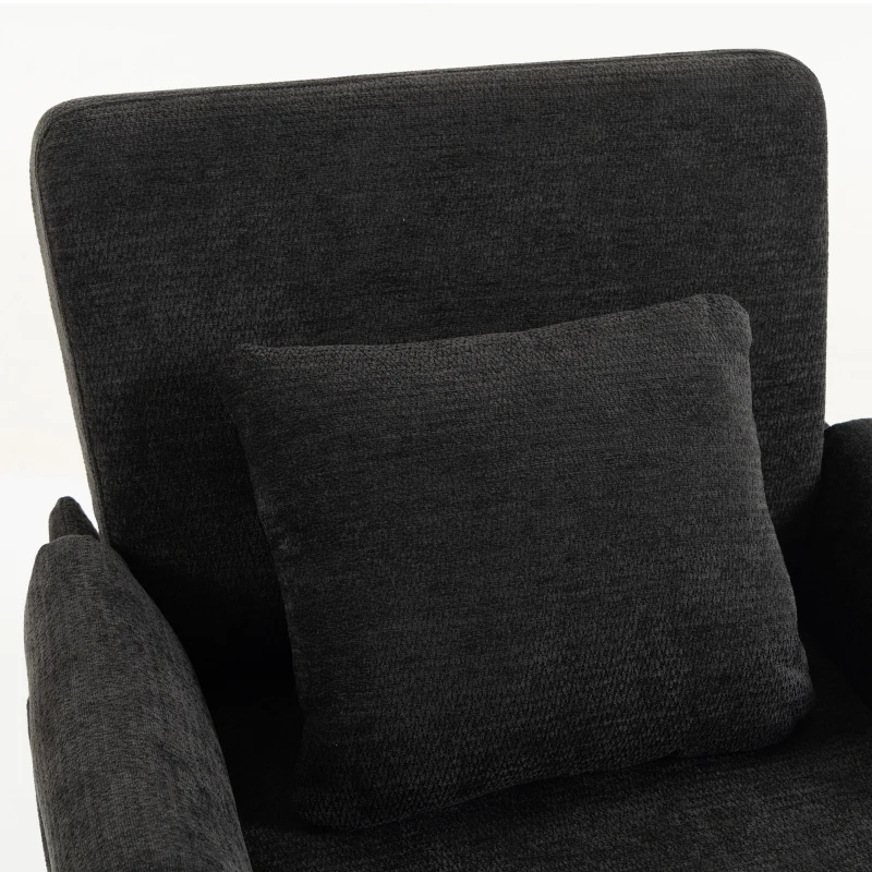 HOMCOM Cadeirão Individual em Chenille Acolchoado para Sala com Pés em Metal e Bolso Lateral, Preto