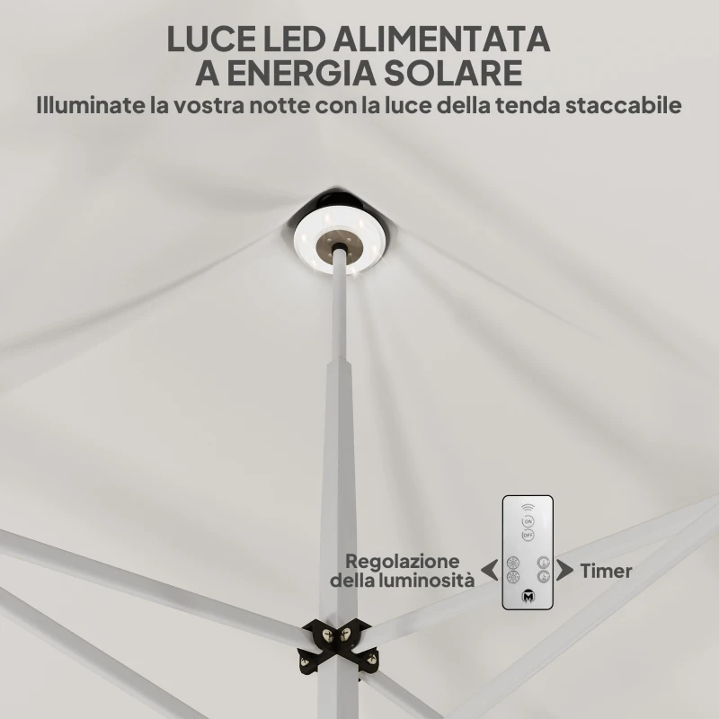 Outsunny Gazebo da Giardino Pop Up 3x3 m ad Altezza Regolabile con Luci LED Solari, in Tessuto Oxford e Metallo, Bianco