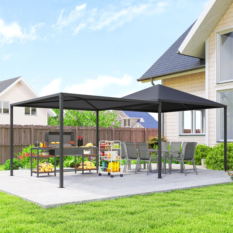 Outsunny Gazebo da Giardino Estensibile con Ruote e Copertura in Poliestere UPF30+,  3x3 m/3x5.6 m, Grigio