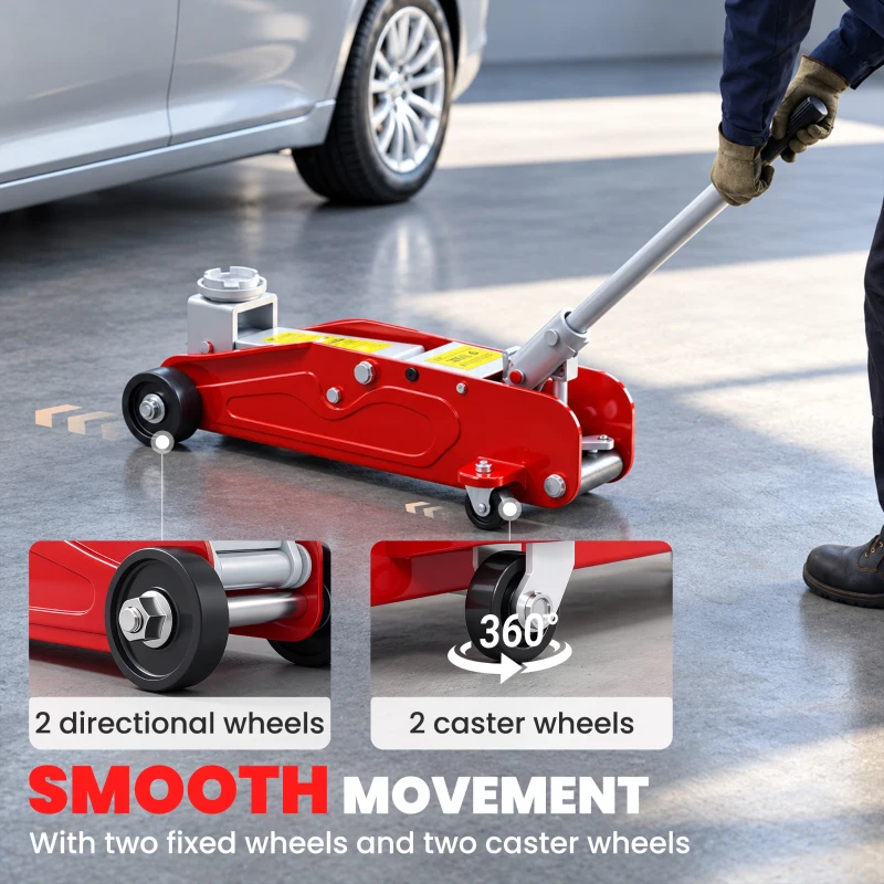 HOMCOM Low Profile Jack, 2 Ton Hydraulic Car Jack for Car Trailer Garage Tyre Repair, Red