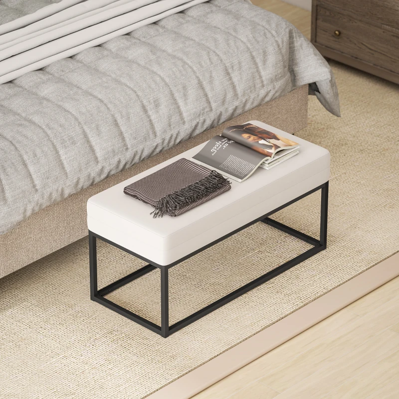 HOMCOM Panca da Ingresso Moderno in Acciaio, Spugna e Tessuto Vellutato con Piedini Regolabili, 94x42x44 cm, Crema