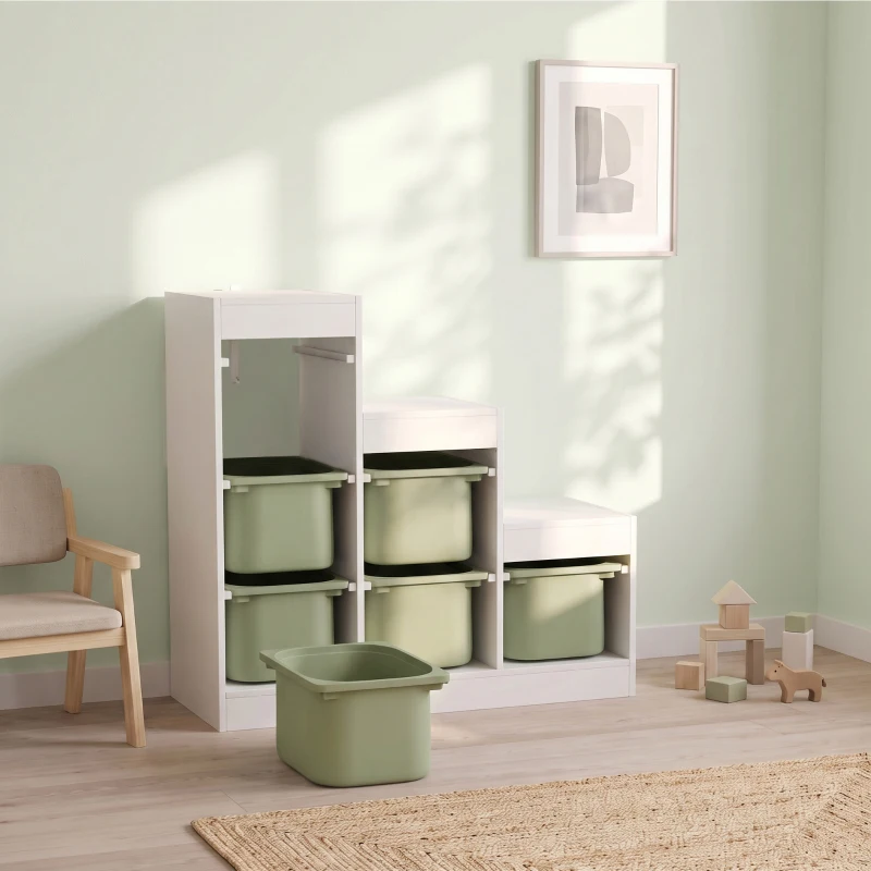 AIYAPLAY Scaffale Portagiocattoli a 3 Livelli con 6 Contenitori per Bambini da 3-8 Anni, 96x38.5x90cm, Verde