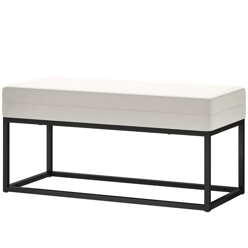 HOMCOM Panca da Ingresso Moderno in Acciaio, Spugna e Tessuto Vellutato con Piedini Regolabili, 94x42x44 cm, Crema