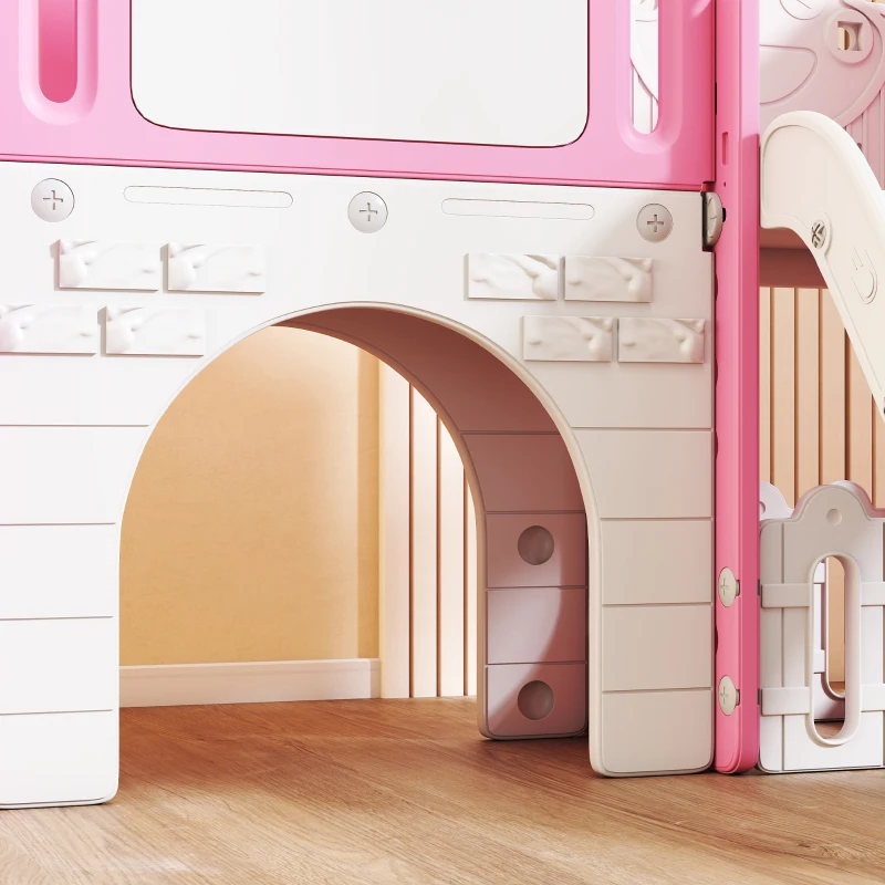 AIYAPLAY Escorrega Infantil 7 em 1 para Crianças Tema de Sapo com Aro de Basquetebol Túnel Quadro Telescópio de Brincar Trepador 176x150x94 cm Rosa