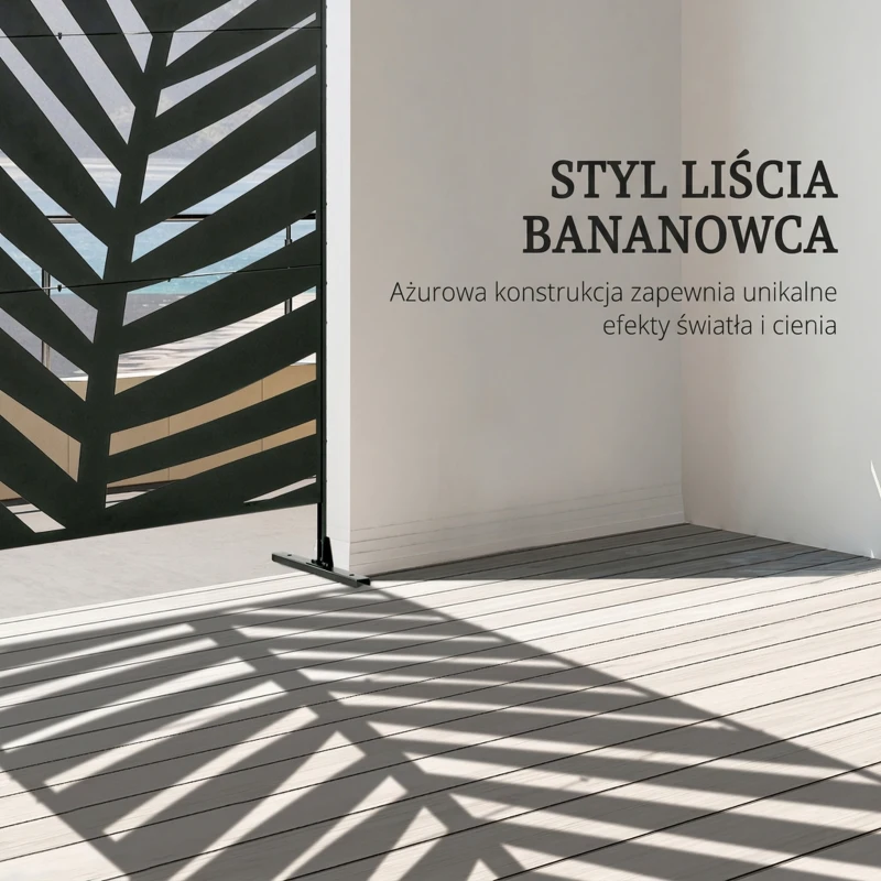Outsunny Samodzielny Parawan Zewnętrzny, rama ze stali z powłoką, design: sylwetka liścia palmy, 1,2 x 2 m, Czarny