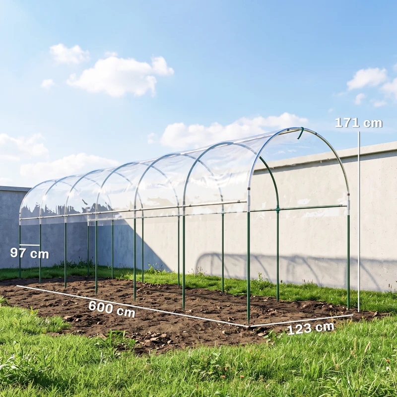 Outsunny Serre de jardin serre à tomates 7 arceaux en acier bâche en plastique 6 x 1,23 x 1,71 m vert