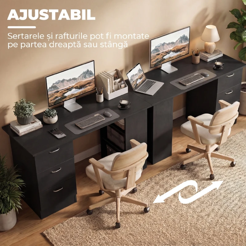 HOMCOM Birou PC cu 3 Rafturi și 3 Sertare pentru Cameră și Birou, din Lemn MDF, 120x49x72 cm, Negru(m-6)