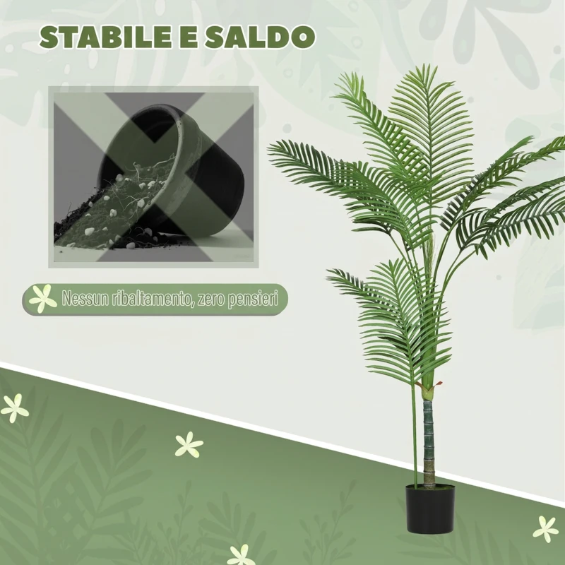HOMCOM Pianta Finta Palma Areca Alta 150 cm per Interni con Vaso, Decorazione per Casa e Ufficio, Verde