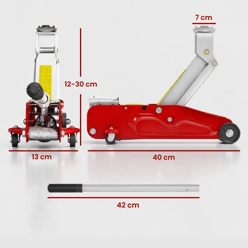 HOMCOM Low Profile Jack, 2 Ton Hydraulic Car Jack for Car Trailer Garage Tyre Repair, Red