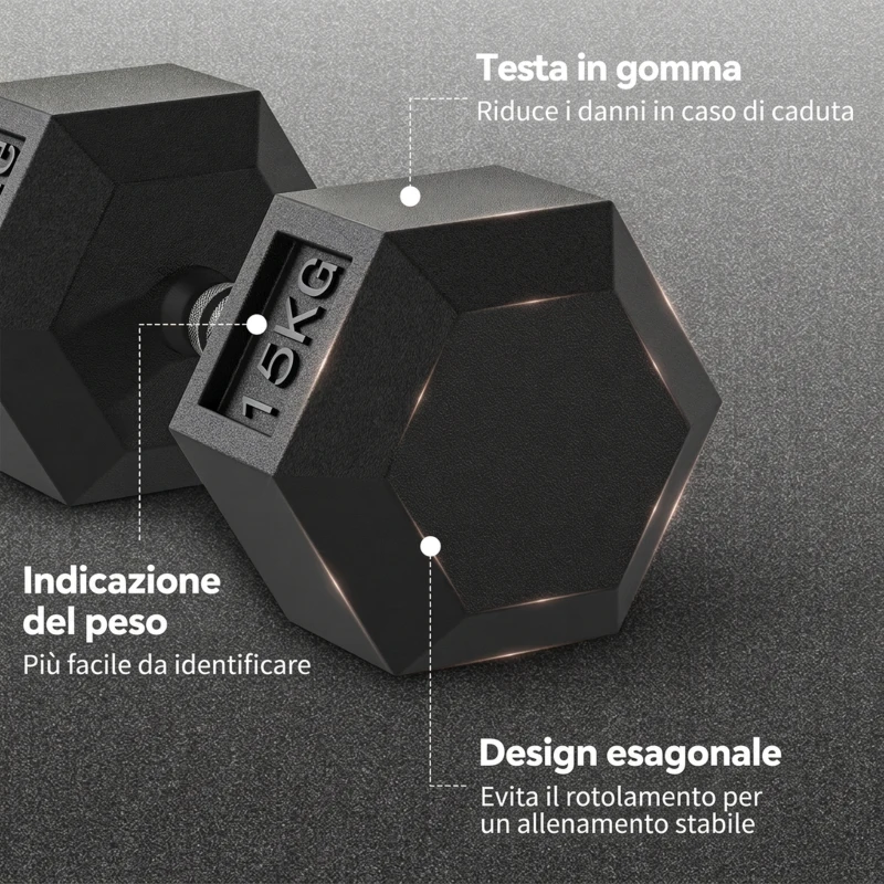 HOMCOM Set 2 Manubri Fitness da 15 kg Esagonali con Impugnatura Antiscivolo, in Acciaio e Gomma, Ø15.5 x 33.6 cm, Nero