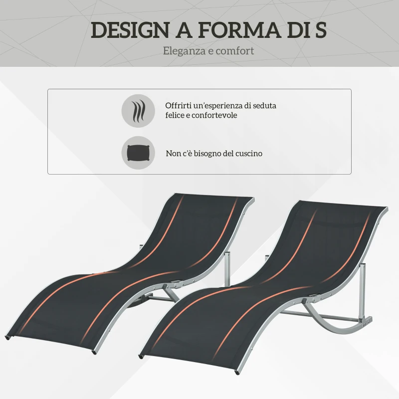 Outsunny Set 2 Sdraio da Giardino Pieghevoli in Alluminio e Texteline, 61x165x63 cm, Nero