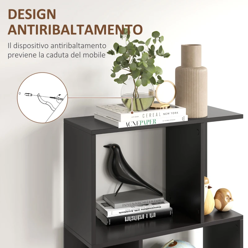 HOMCOM Mobile Libreria in Legno a 5 Ripiani Design Moderno in Legno, 60x24x184.5 cm, Nero