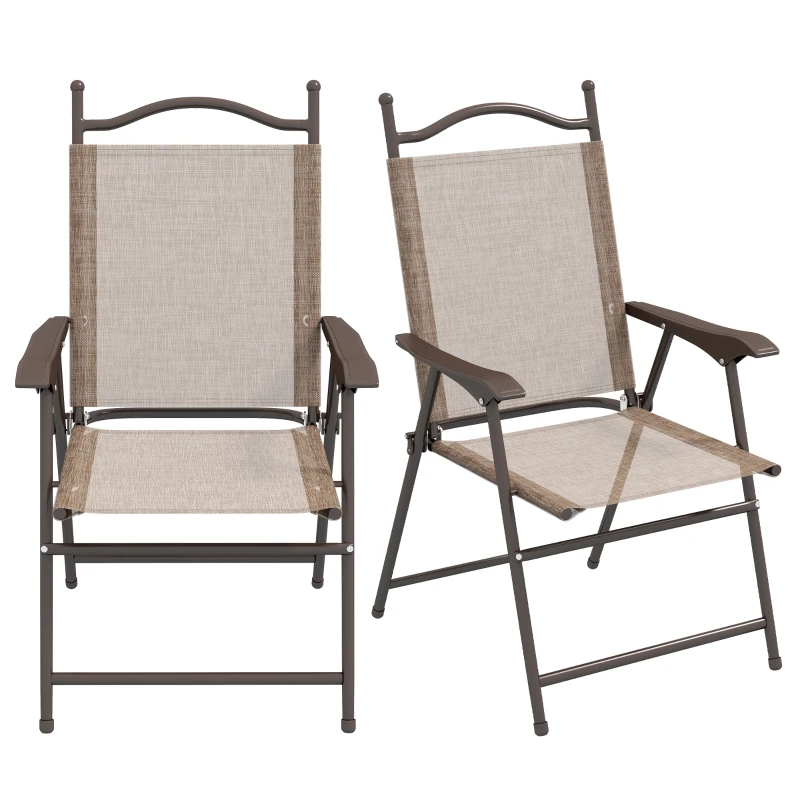 Outsunny Set 2 Sedie Pieghevoli da Giardino con Braccioli e Seduta in Tessuto Traspirante, Marrone