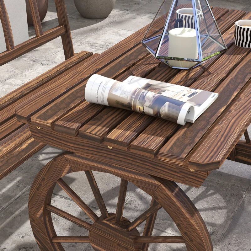 Outsunny Set da Giardino 3 Pezzi in Legno di Pino con 1 Tavolo da Esterno 115x55x71 cm e 2 Panchine 115x51x80 cm