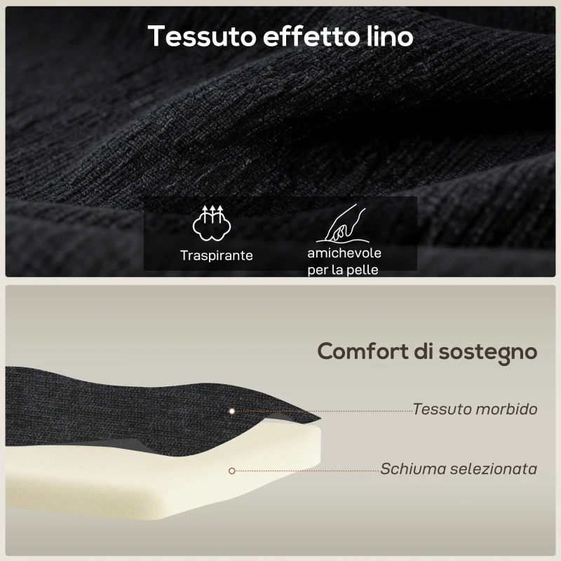 HOMCOM Divano 3 Posti ad Angolo con Penisola Reversibile e Cuscini, in Tessuto Effetto Lino, 193x136x85 cm, Nero