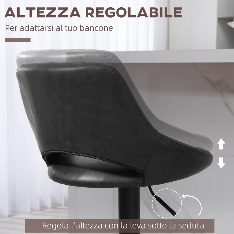 HOMCOM Set da 2 Sgabelli da Bar con Altezza Regolabile, Poggiapiedi e Seduta Girevole in Finta Pelle, Nero