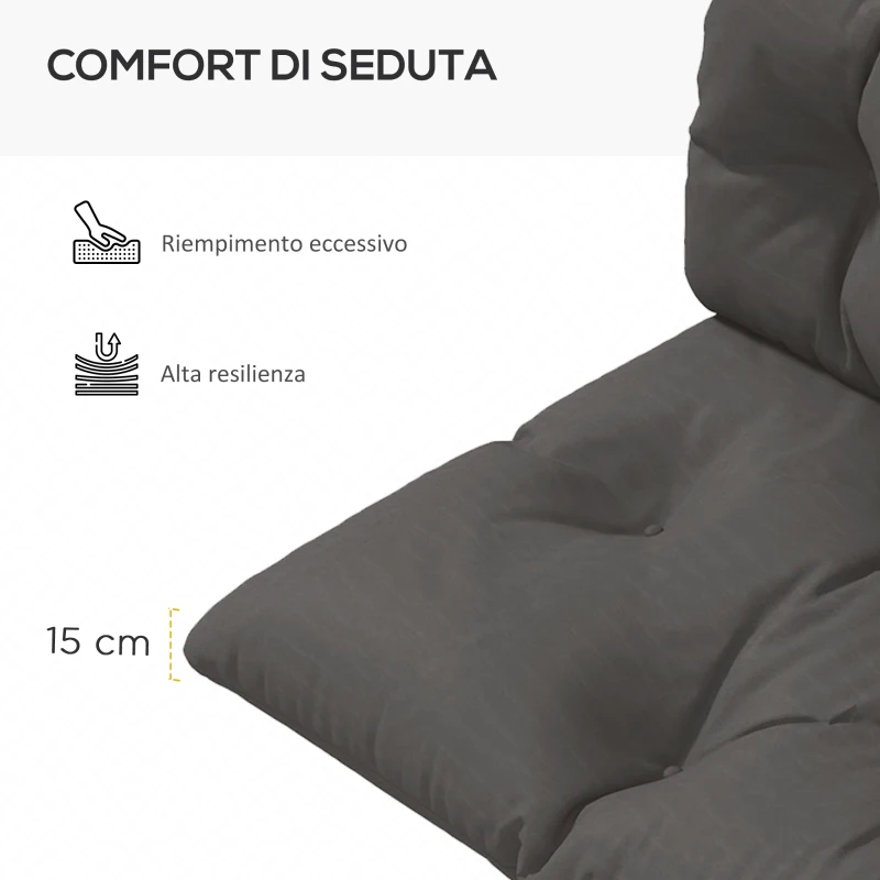 Outsunny Set 3 Pezzi Cuscini da Giardino per Divani e Pallet in Poliestere con Imbottitura Spessa, Grigio Carbone