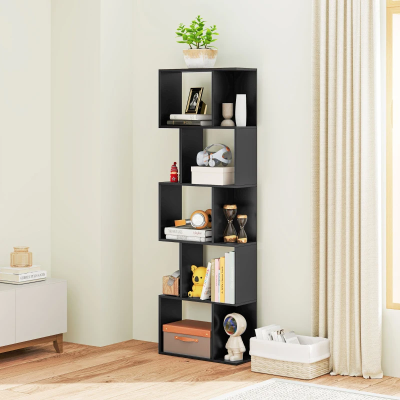 HOMCOM Mobile Libreria in Legno a 5 Ripiani Design Moderno in Legno, 60x24x184.5 cm, Nero