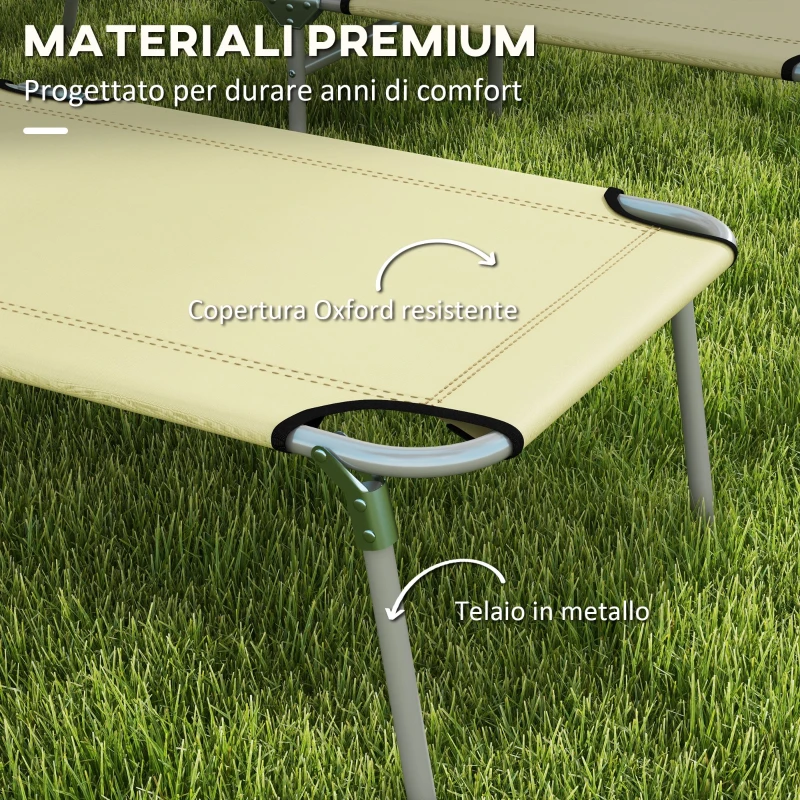 Outsunny Set 2 Sdraio da Giardino Pieghevoli con Schienale e Tettuccio Regolabili, 187x58x36 cm, Beige