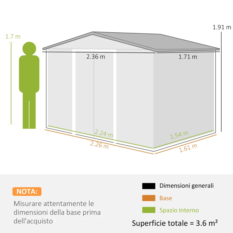 Outsunny Casetta da Giardino in Lamiera di Acciaio con Porte Scorrevoli, 236x174x190cm, Marrone