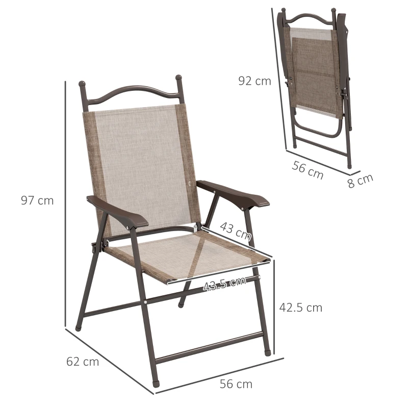 Outsunny Set 2 Sedie Pieghevoli da Giardino con Braccioli e Seduta in Tessuto Traspirante, Marrone
