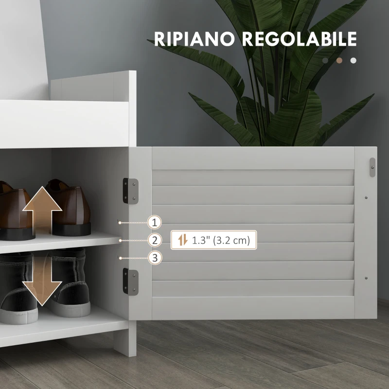 HOMCOM Panca Scarpiera con Ripiano Interno Regolabile su 6 Livelli, in MDF e Simil Lino, 90x36x50 cm, Bianco e Grigio
