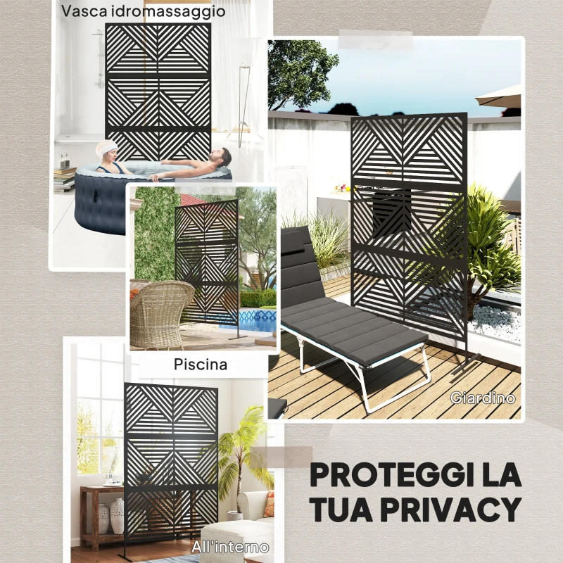 Outsunny Separé Divisorio da Esterno Decorativo e Traliccio per Rampicanti, 122x45x198 cm, Nero