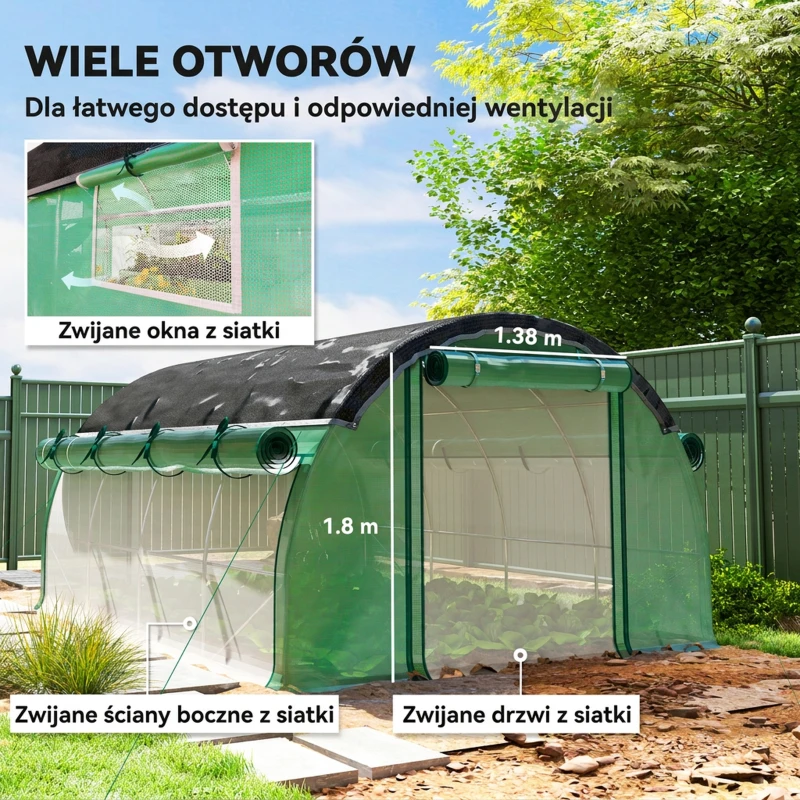 Szklarnia 4x3x2 m, folia, 6 okien, drzwi rolowane