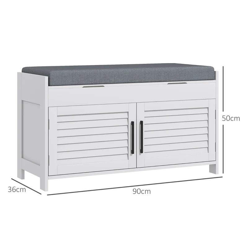 HOMCOM Panca Scarpiera con Ripiano Interno Regolabile su 6 Livelli, in MDF e Simil Lino, 90x36x50 cm, Bianco e Grigio