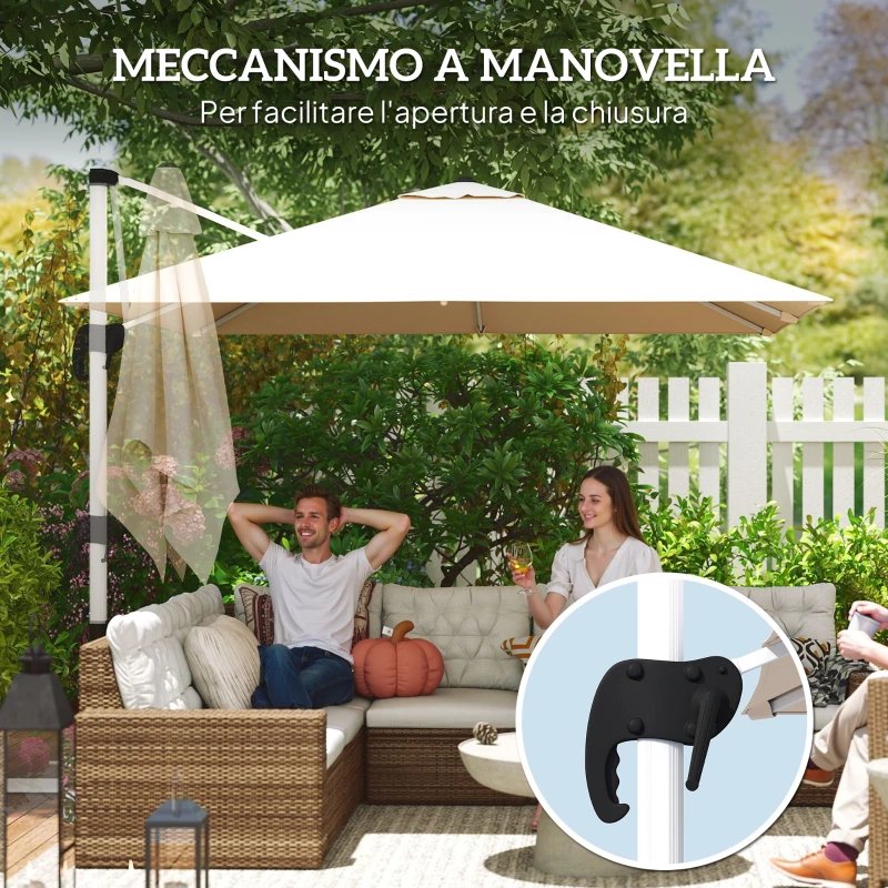 Outsunny Ombrellone a Braccio Inclinabile con Base a Croce, in Poliestere, Alluminio e Metallo, 295x295x260 cm, Cachi