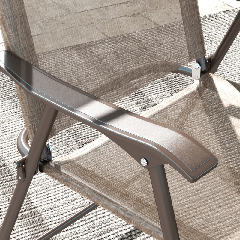 Outsunny Set 2 Sedie Pieghevoli da Giardino con Braccioli e Seduta in Tessuto Traspirante, Marrone