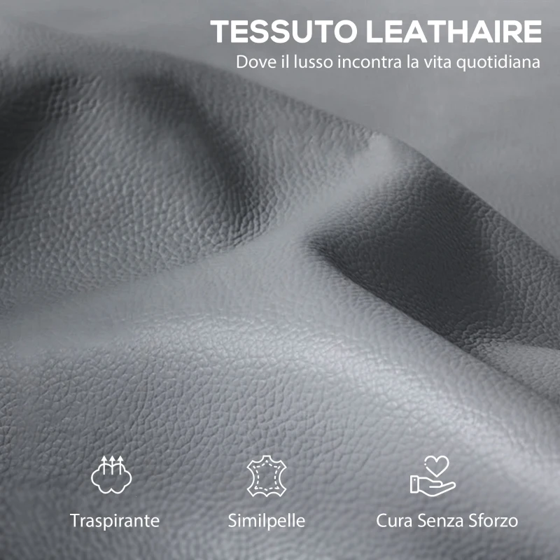 HOMCOM Poltrona Relax Reclinabile Manualmente con Poggiapiedi in Tessuto Effetto Pelle e Base Girevole, Grigio