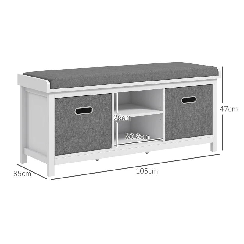 HOMCOM Panca Scarpiera con Ripiano Regolabile a 3 Livelli e 2 Cassetti, in Truciolato, 105x35x47 cm, Bianca e Grigia