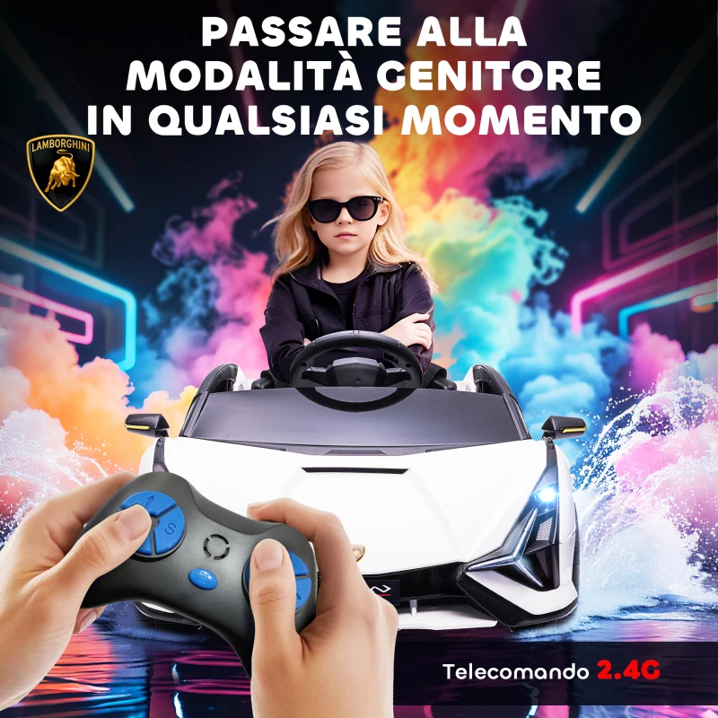 HOMCOM Macchina Elettrica per Bambini 3-5 Anni Lamborghini 12V con Telecomando e Velocità 3-5km/h, Bianco