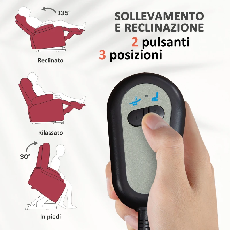 HOMCOM Poltrona Alzapersona Elettrica Reclinabile con Telecomando e Tasca in Tessuto, Rosso