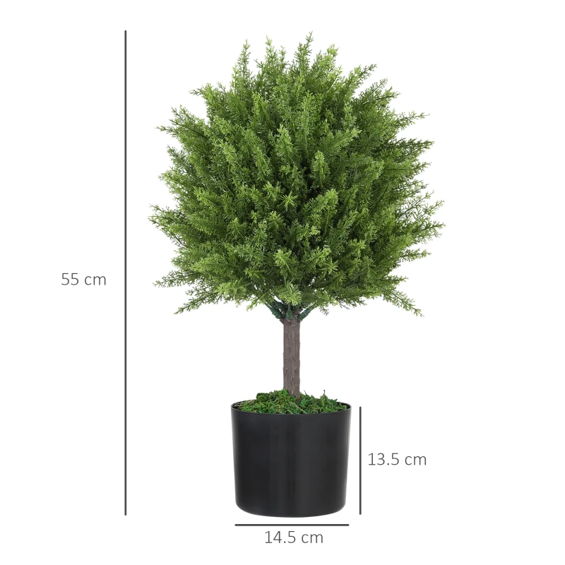 HOMCOM Pianta Finta Albero Cedro con Vaso Incluso per Interno ed Esterno, Altezza 55 cm, Verde