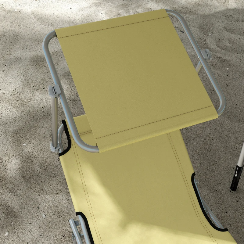 Outsunny Set 2 Sdraio da Giardino Pieghevoli con Schienale e Tettuccio Regolabili, 187x58x36 cm, Beige
