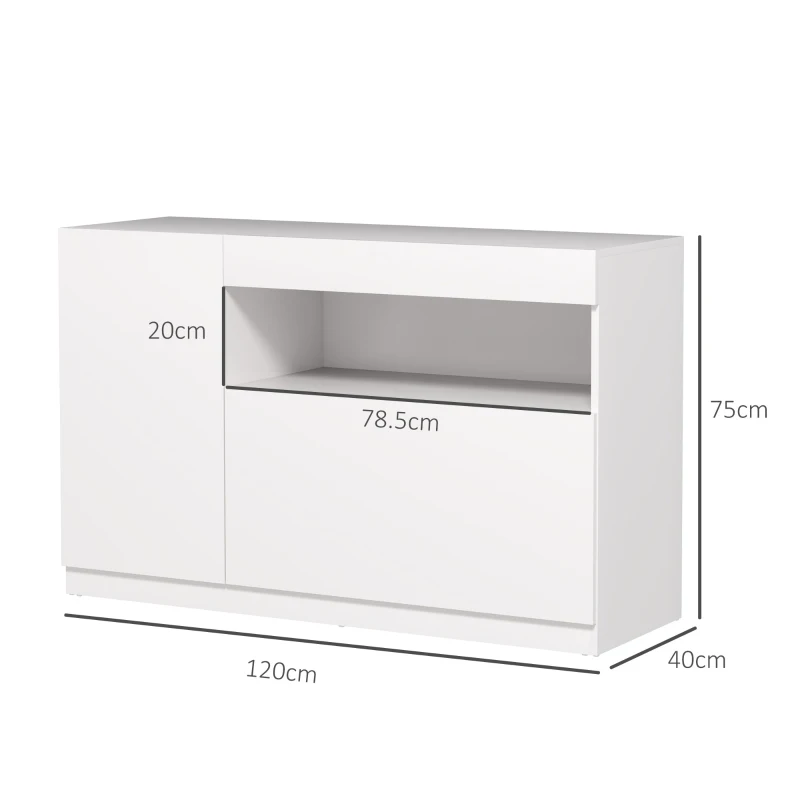 HOMCOM Credenza Moderna Bassa con Ante Ammortizzate e Apertura a Pressione, Ripiani Regolabili, Bianco