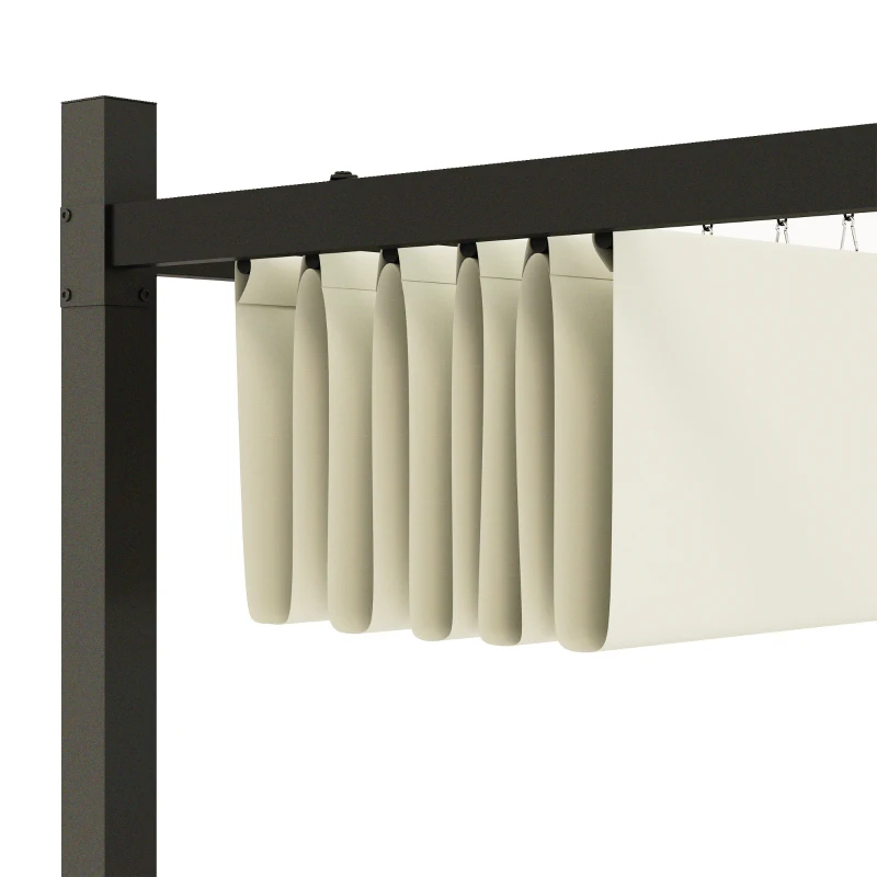 Outsunny Gazebo Pergola 3x3 m con Tettuccio Retrattile, 8 Viti e 8 Picchetti, in Poliestere 180g e Metallo, Bianco Crema