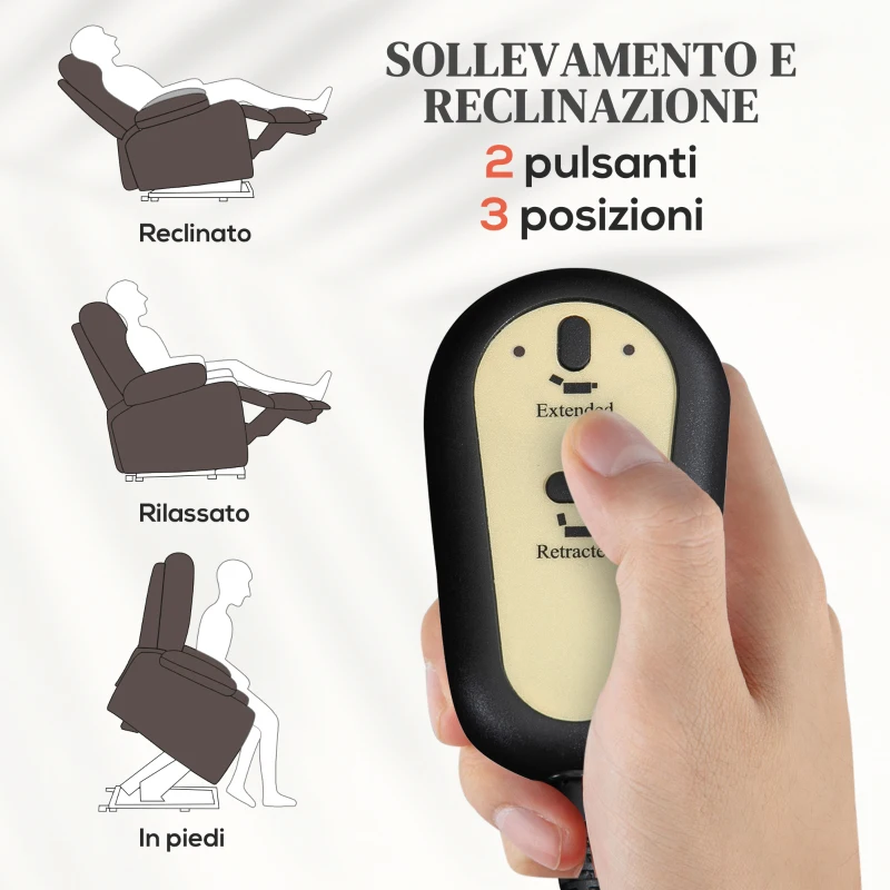 HOMCOM Poltrona Relax Alzapersona e Reclinabile con 8 Punti Massaggio e Riscaldamento, 2 Telecomandi, Marrone