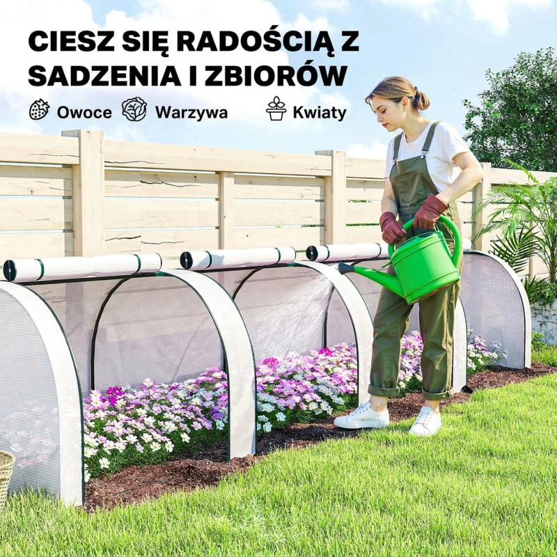Outsunny Szklarnia, zimowa szklarnia foliowa z drzwiami na zamek błyskawiczny 395 x 100 x 80 cm, biały